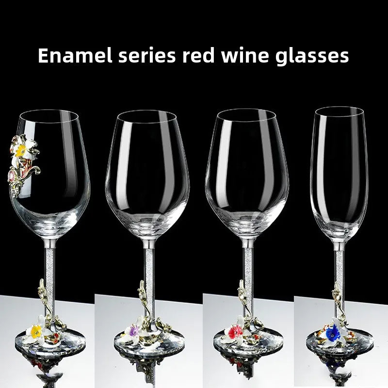 2 pezzi di smalto europeo con iris colore bicchiere da vino rosso bicchiere di cristallo calice di vino con diamante bianco champagne senza piombo