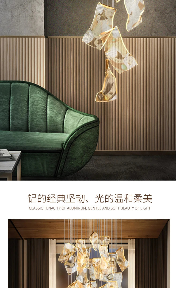 Modern Light Luxury Light Guide LED Long Strip Chandelier Living Room Dining Room Whole House Complete Set Lighting Duplex Rotat