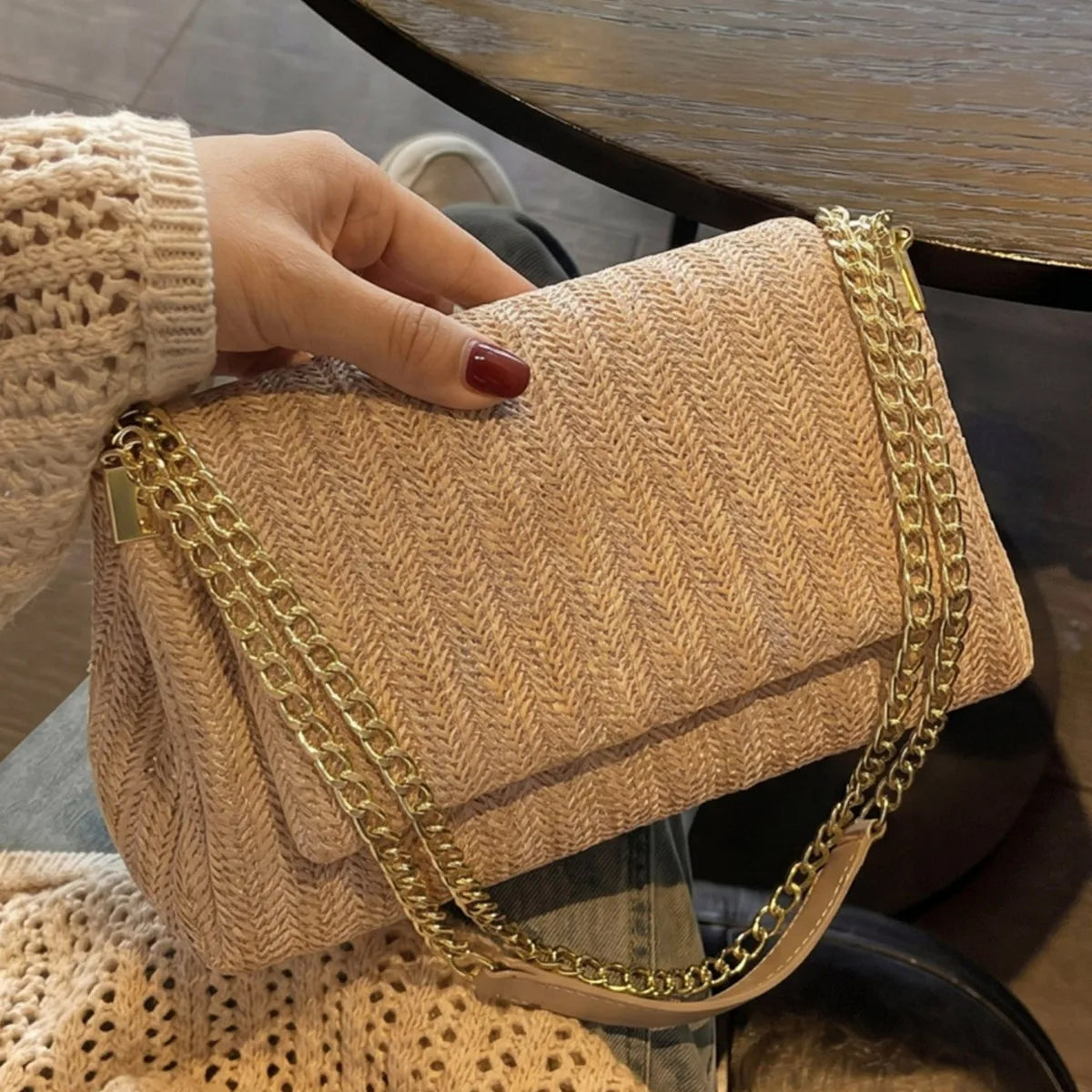 Borsa a tracolla da donna Rainbow 2026 estiva, trendy, con catena intrecciata, chiusura a scatto, semplice, casual, per tutti i giorni, shopper