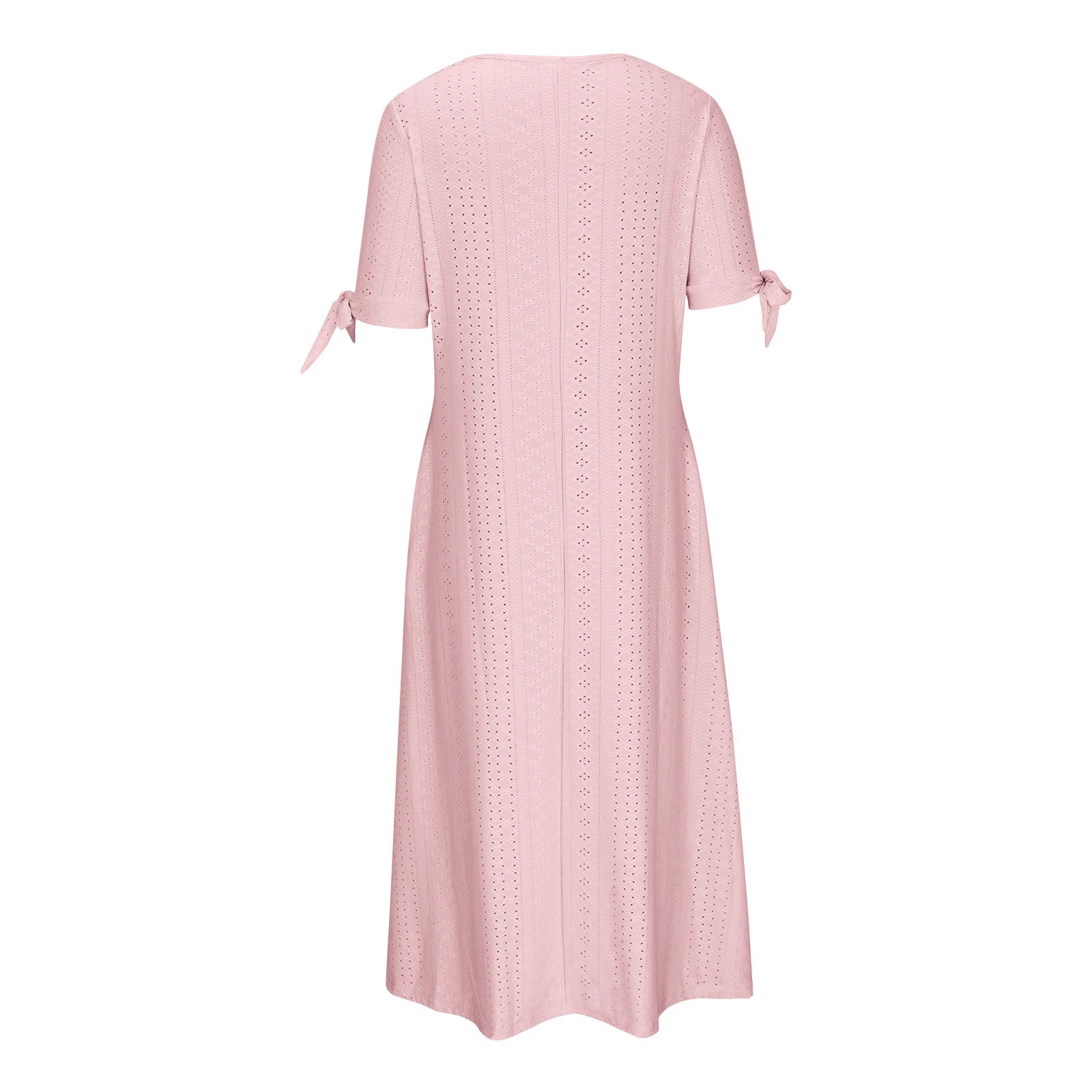 Abito Midi Estivo da Donna Boho con Occhielli e Spalle Scoperte, Maniche Corte, Scollo a V, Bottoni, Vestibilità Ampia, Stile Casual a Trapezio con Tasche