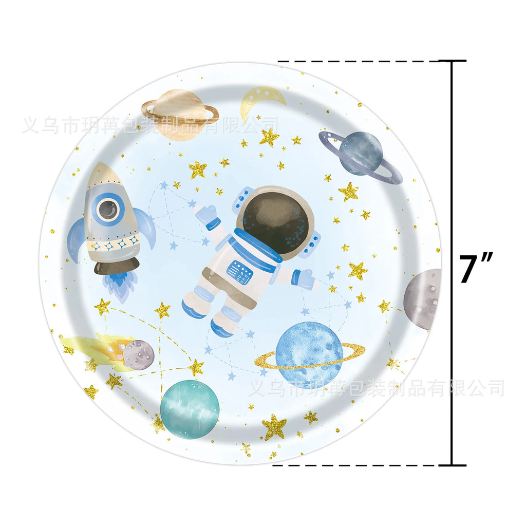 Blue Planet Astronaut Spazio Stoviglie usa e getta Decorazioni per la tavola di compleanno per bambini Piatto di carta Tazza Tovagliolo Astronauta Razzo Palloncino