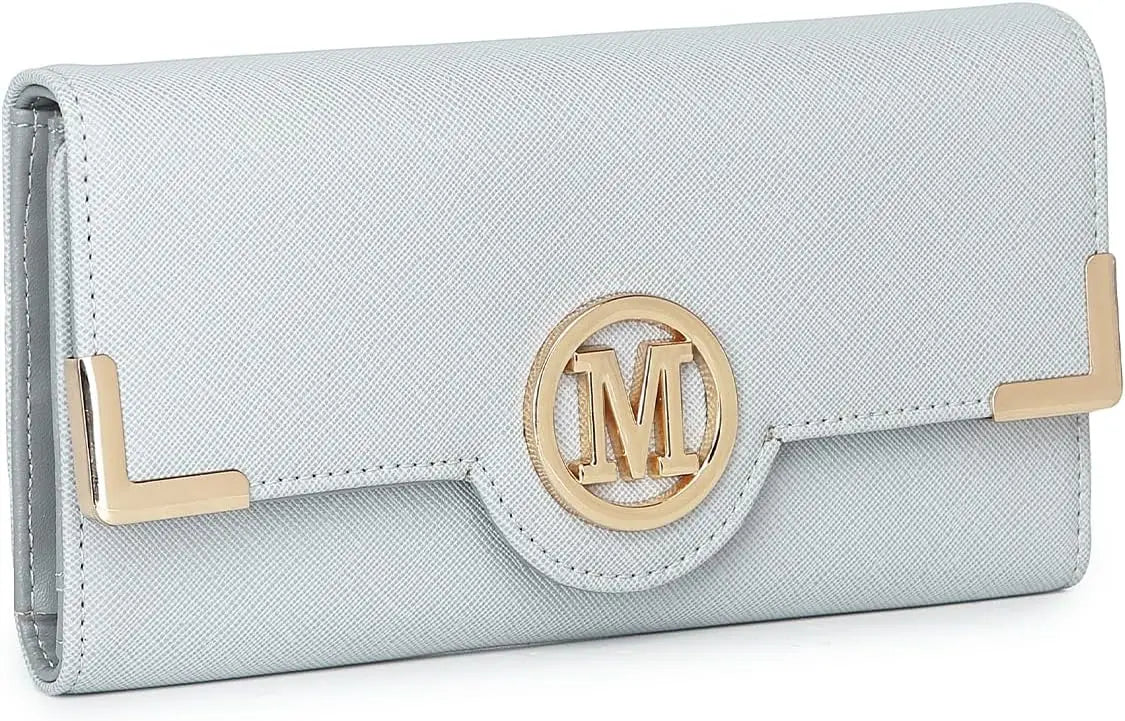 Portafoglio lungo da donna Miss Lulu con cerniera custodia per telefono con porta chiavi a ventaglio in pelle PU