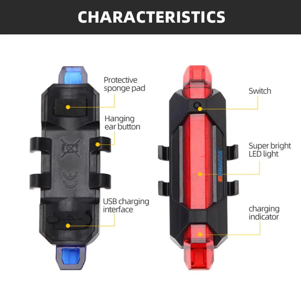 Fanale posteriore per bicicletta USB ricaricabile per mountain bike Luce posteriore per bici impermeabile Lanterna di avvertimento Lampada per bici