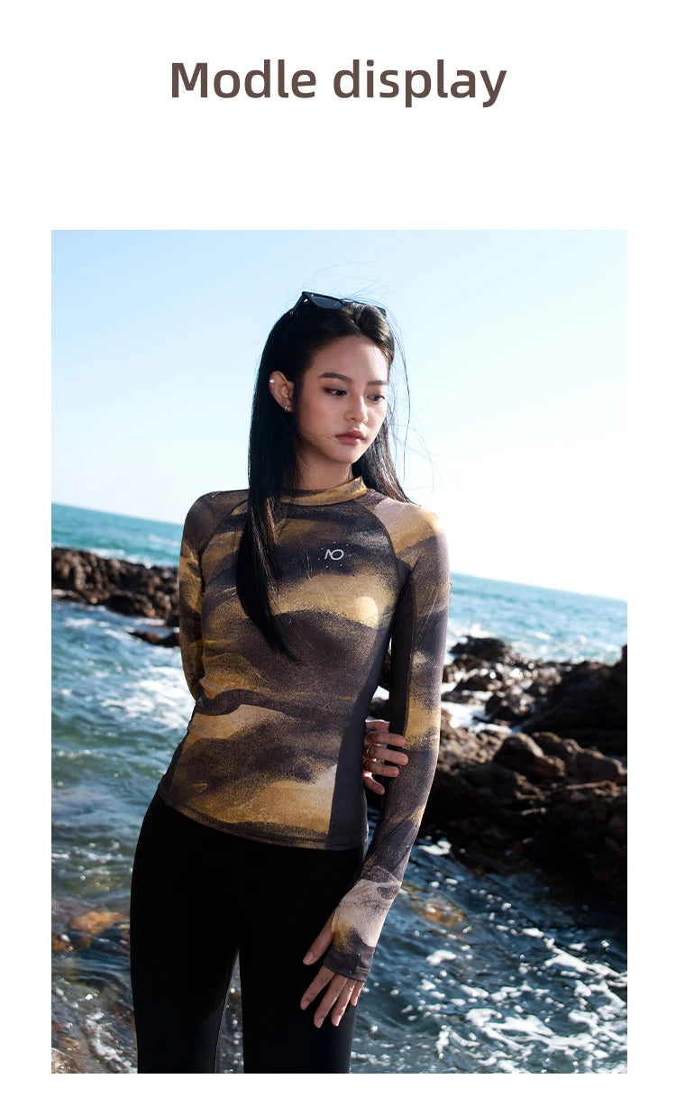 Nuovo Set Rashguard da Donna Nu-June a Maniche Lunghe ad Asciugatura Rapida con Protezione UV, Top da Nuoto con Pantaloncini, Costume da Spiaggia, Surf e Immersione