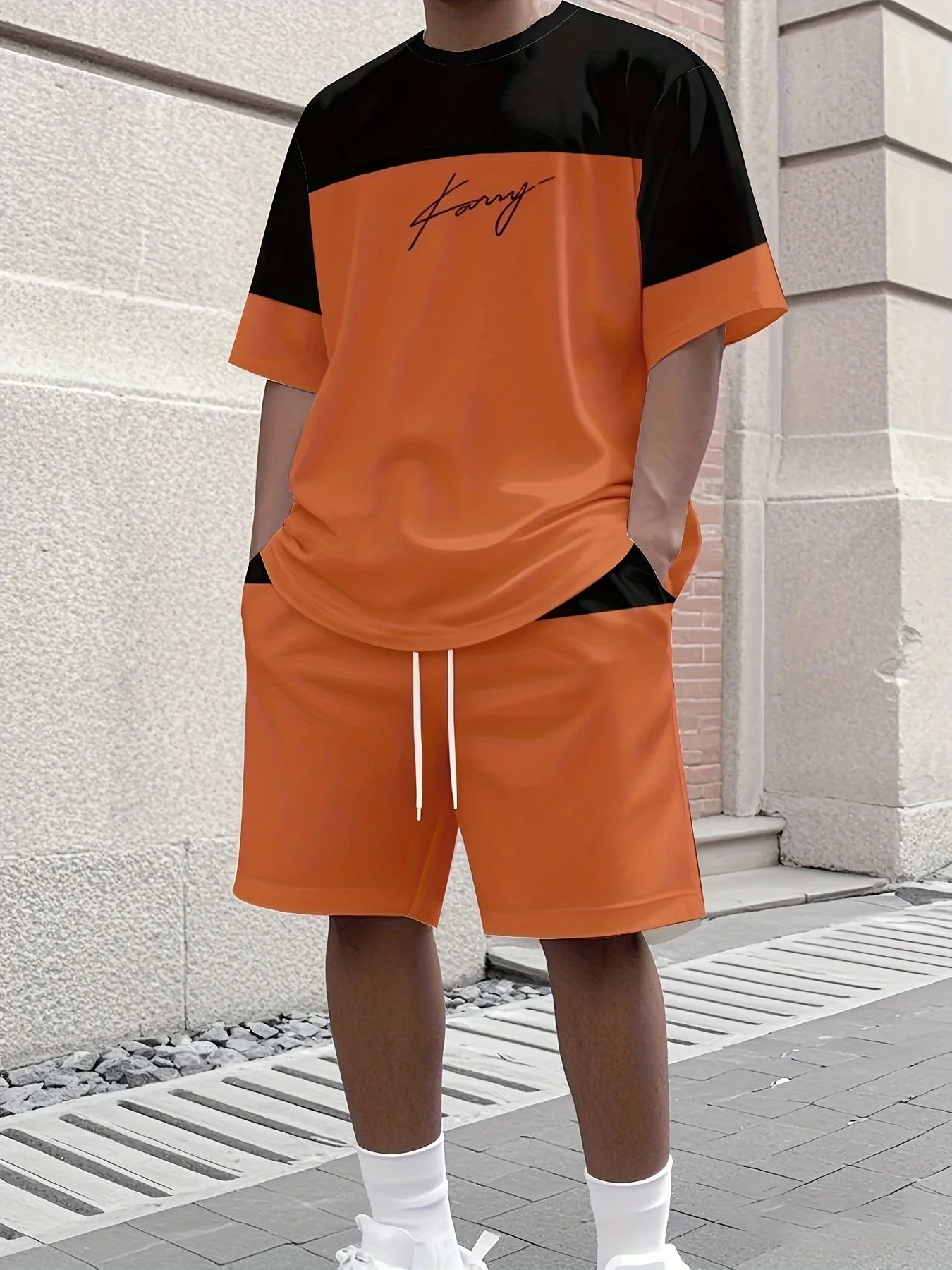 Set sportivo da uomo Set da due pezzi Girocollo Top a maniche corte e pantaloncini Completo da corsa da uomo T-shirt taglie forti T-shirt estiva da uomo