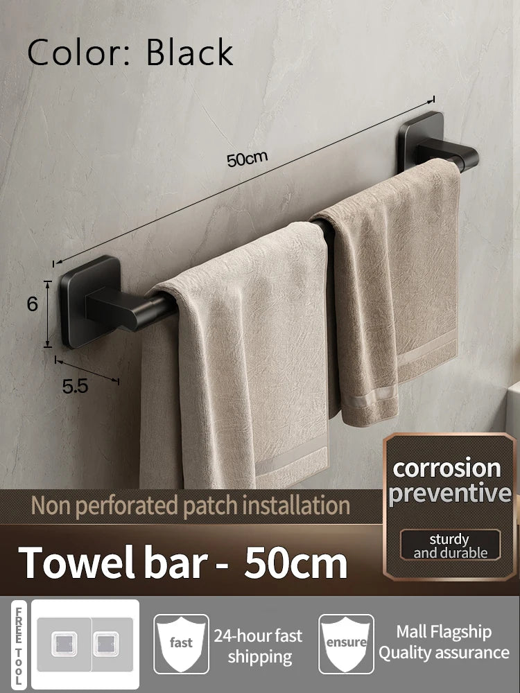 Bathroom Towel Holder Without Drilling Bathroom Black Towel Rack Towel Bar Self-Adhesive Bathroom Towel Rack Towel Rail