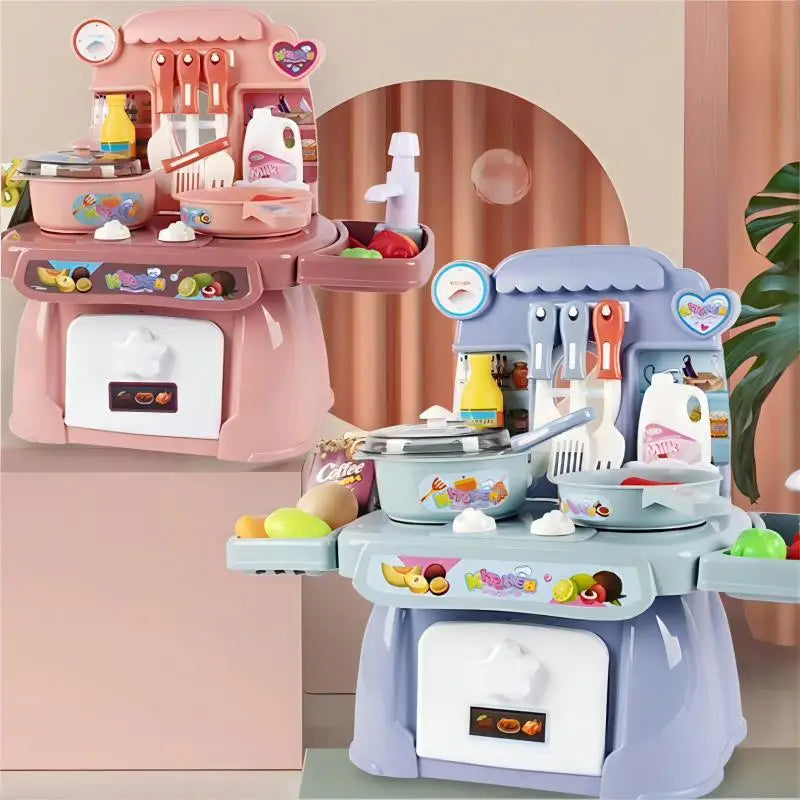Fai finta di giocare con un set da cucina con suoni, luci, fornelli, lavello e giocare con il cibo - Mini cucina giocattolo