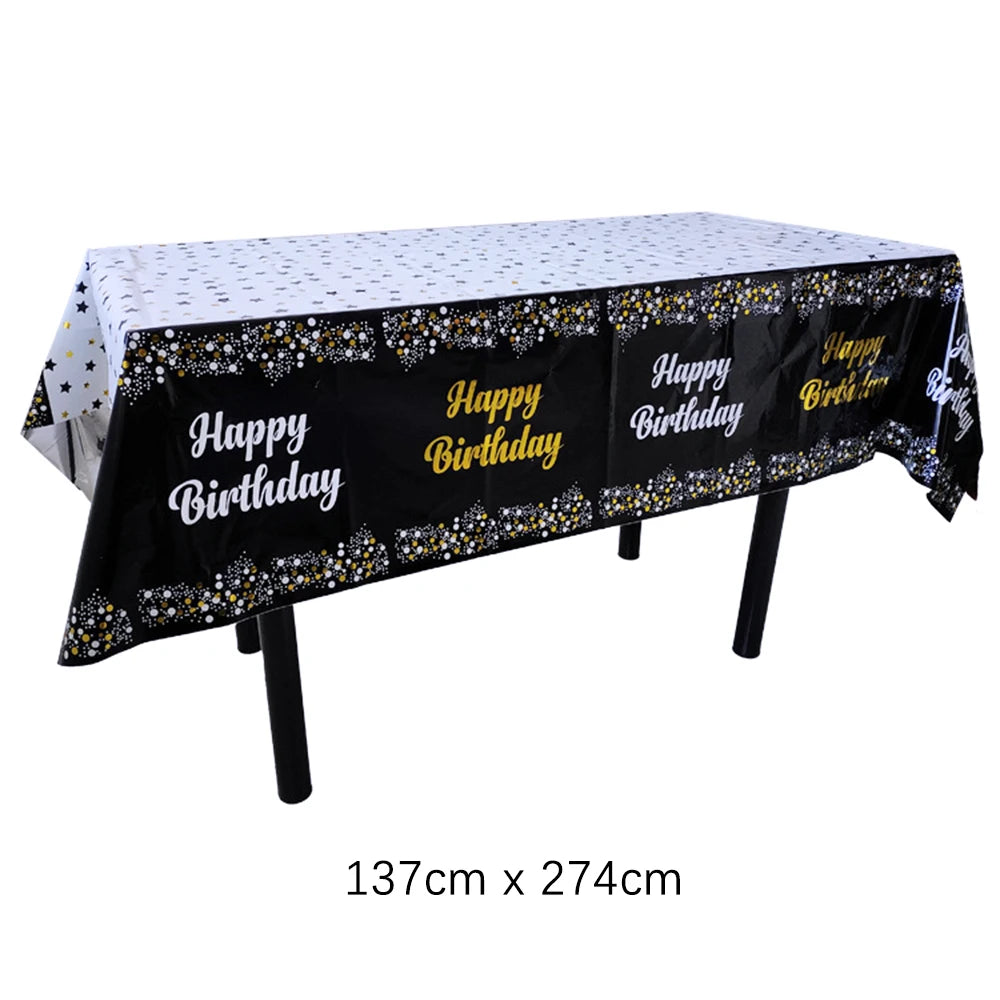 Set di stoviglie usa e getta per compleanno in oro nero, piatti di carta, tazze, tovaglioli, tovaglie, decorazione per feste di buon compleanno per adulti, matrimonio