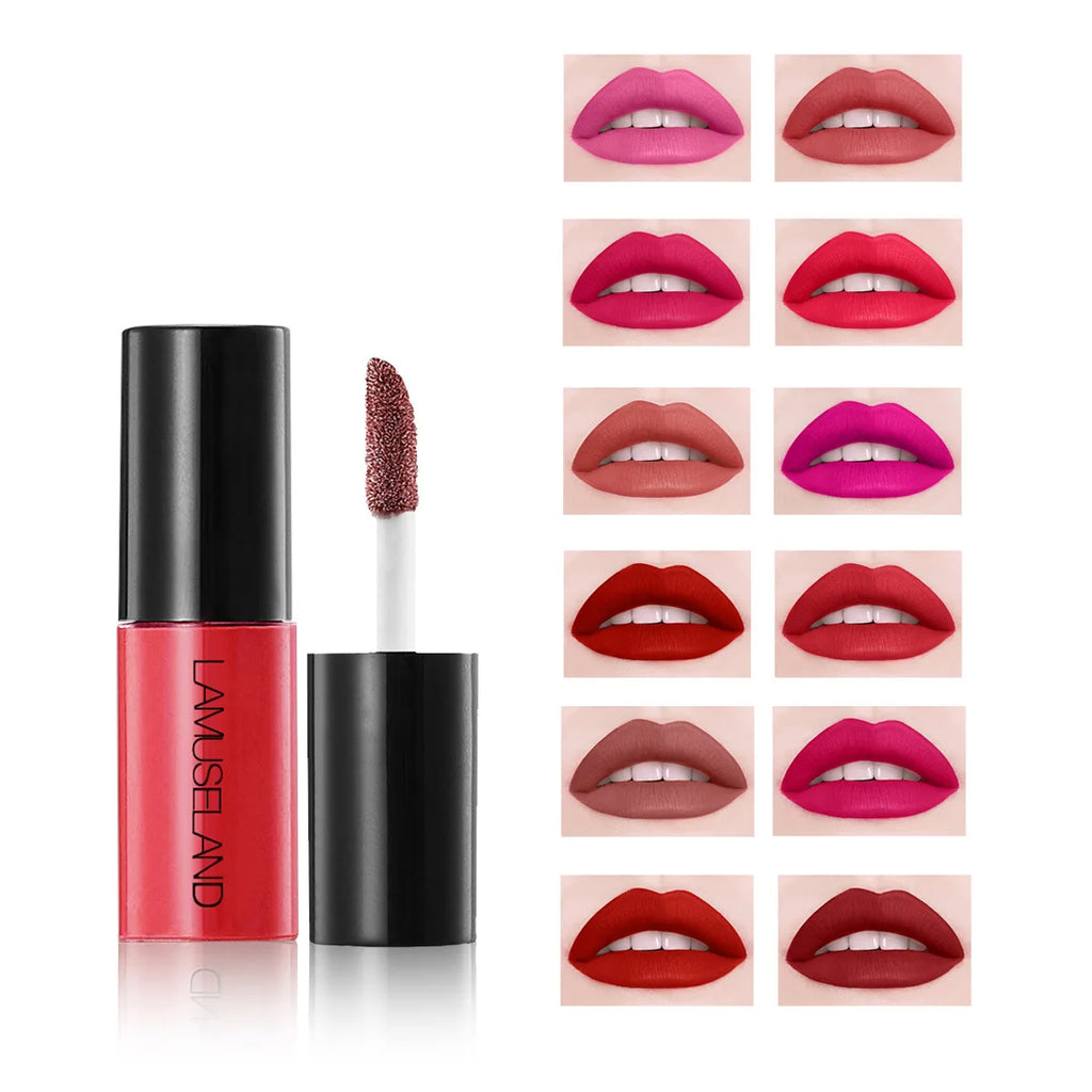 Mini 12 colori lucidalabbra liquido impermeabile antiaderente 24 ore di lunga durata velluto opaco rossetto lucidalabbra trucco cosmetico cura