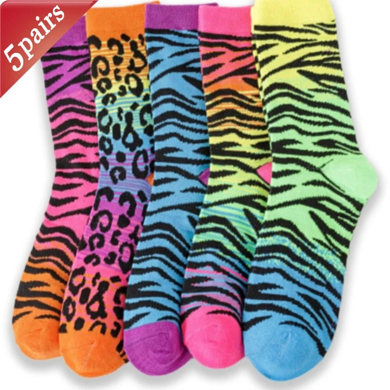 5 Pairs UNISEX Leopard Print Personalized Fashion Breathable Thin Funny Sweat-absorbing Spring Simple Socks For Girls Wholesale