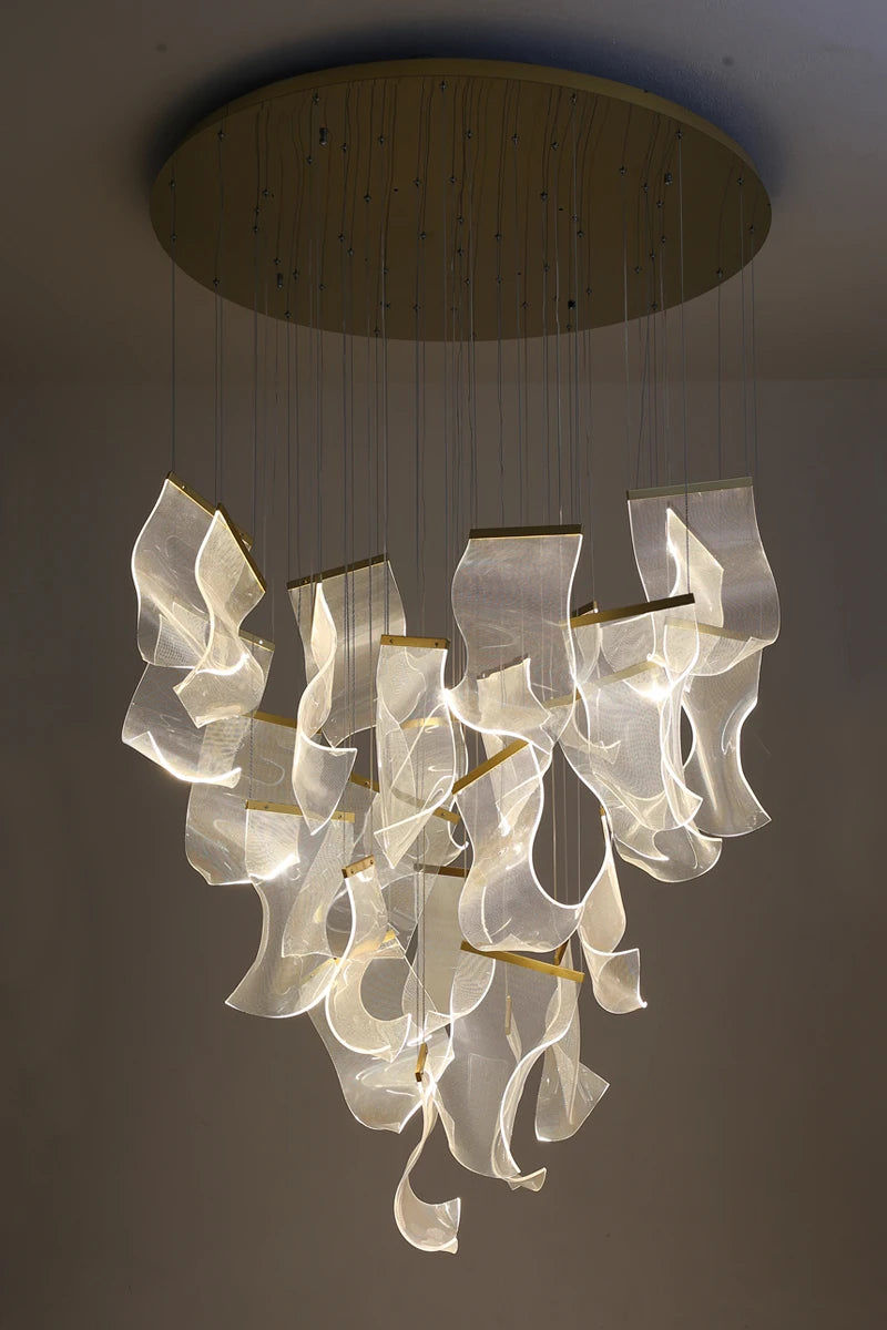 Modern Light Luxury Light Guide LED Long Strip Chandelier Living Room Dining Room Whole House Complete Set Lighting Duplex Rotat