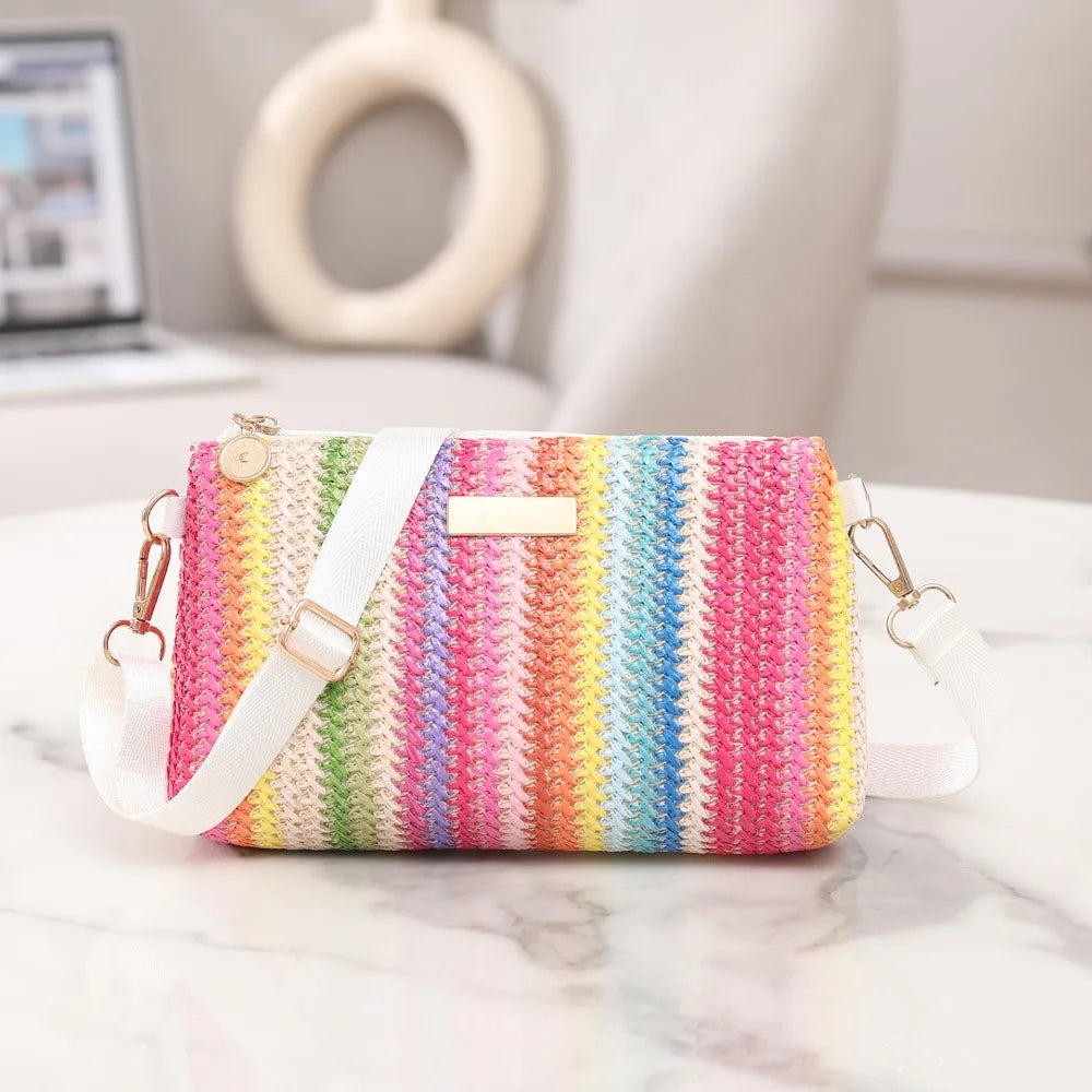 Borsa in tessuto arcobaleno colorato alla moda con tracolla regolabile, organizer da viaggio, borsa a tracolla per ragazze, borsa a tracolla portatile, gita casual