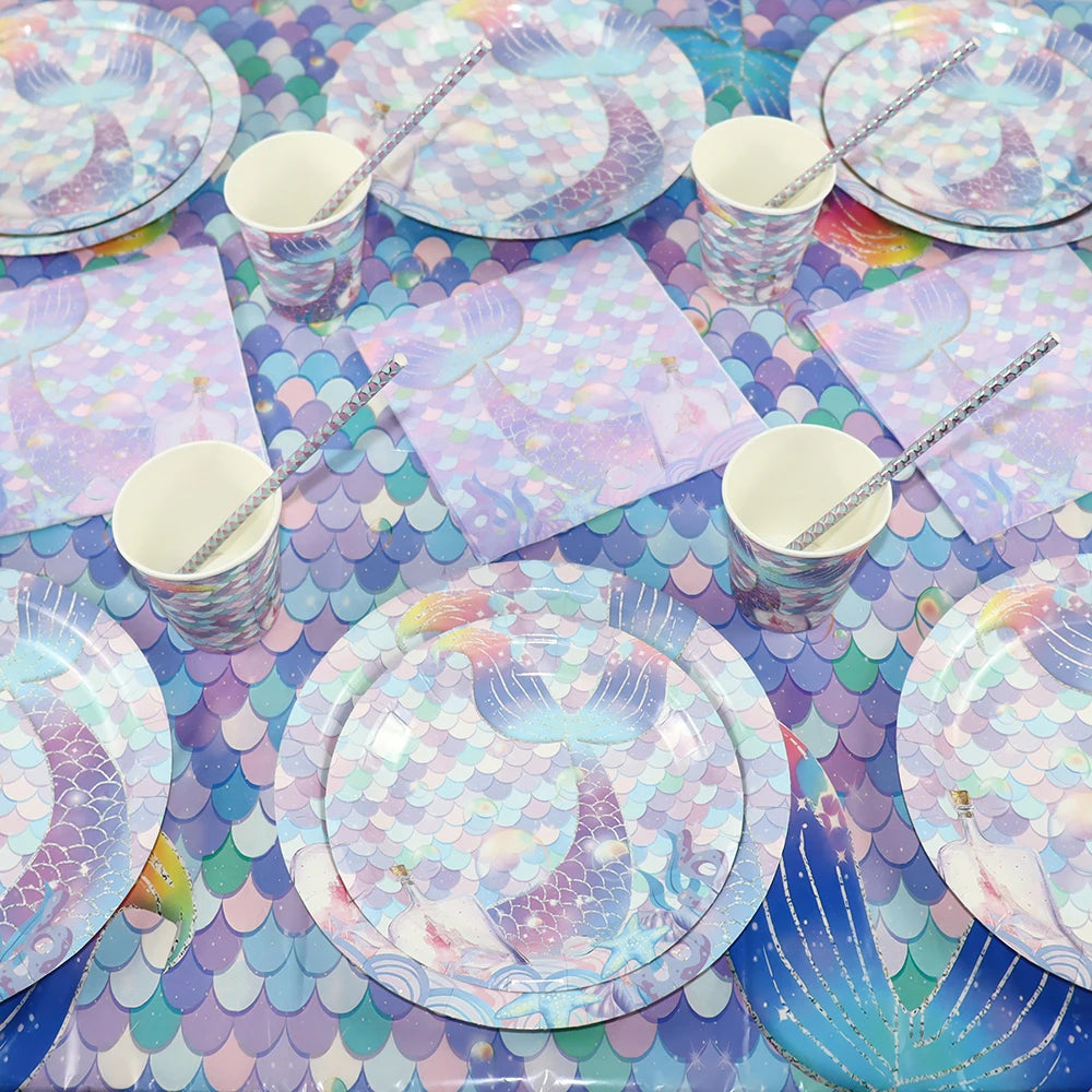 Set di stoviglie usa e getta per la decorazione della festa di compleanno della sirena piatti per la coda della sirenetta forniture per feste a sirena per ragazza decorazioni per matrimoni