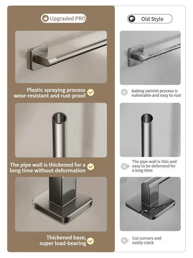 Bathroom Towel Holde Without Drilling Bathroom Black Towel Rack Towel Bar Self-Adhesive Bathroom Towel Rack Towel Rail