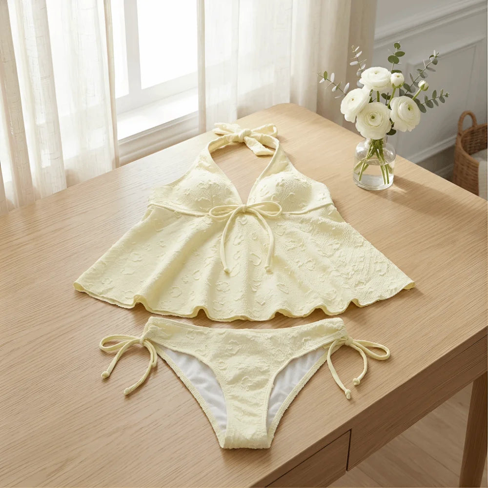 Elegante Costume da Bagno Bikini a Due Pezzi con Scollo all'Americana e Scollo a V, Vestibilità Slim, Set da Spiaggia Estivo Y2K per Donna