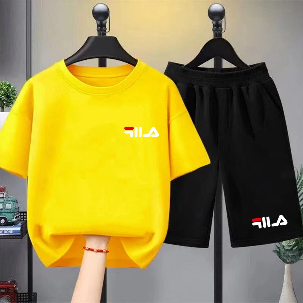 Set Estivo di Marca: T-shirt Bianca + Pantaloncini, Nuovo Abbigliamento per Bambini 3-12 Anni, Completo Sportivo Casual a Maniche Corte