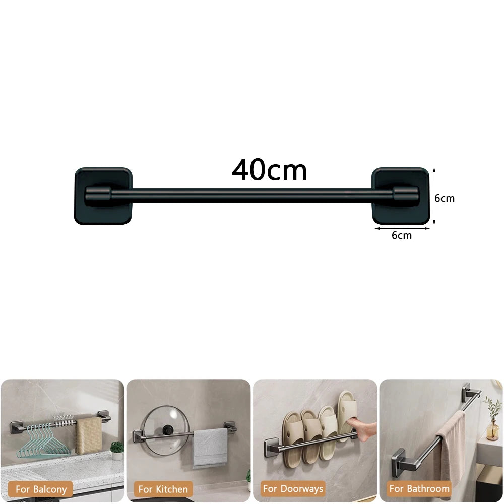 Bathroom Towel Rack Punch Free Black White Grey Bath Towel Rack Self-Adhesive Towel Bar Bathroom Kitchen Hardware Accessories