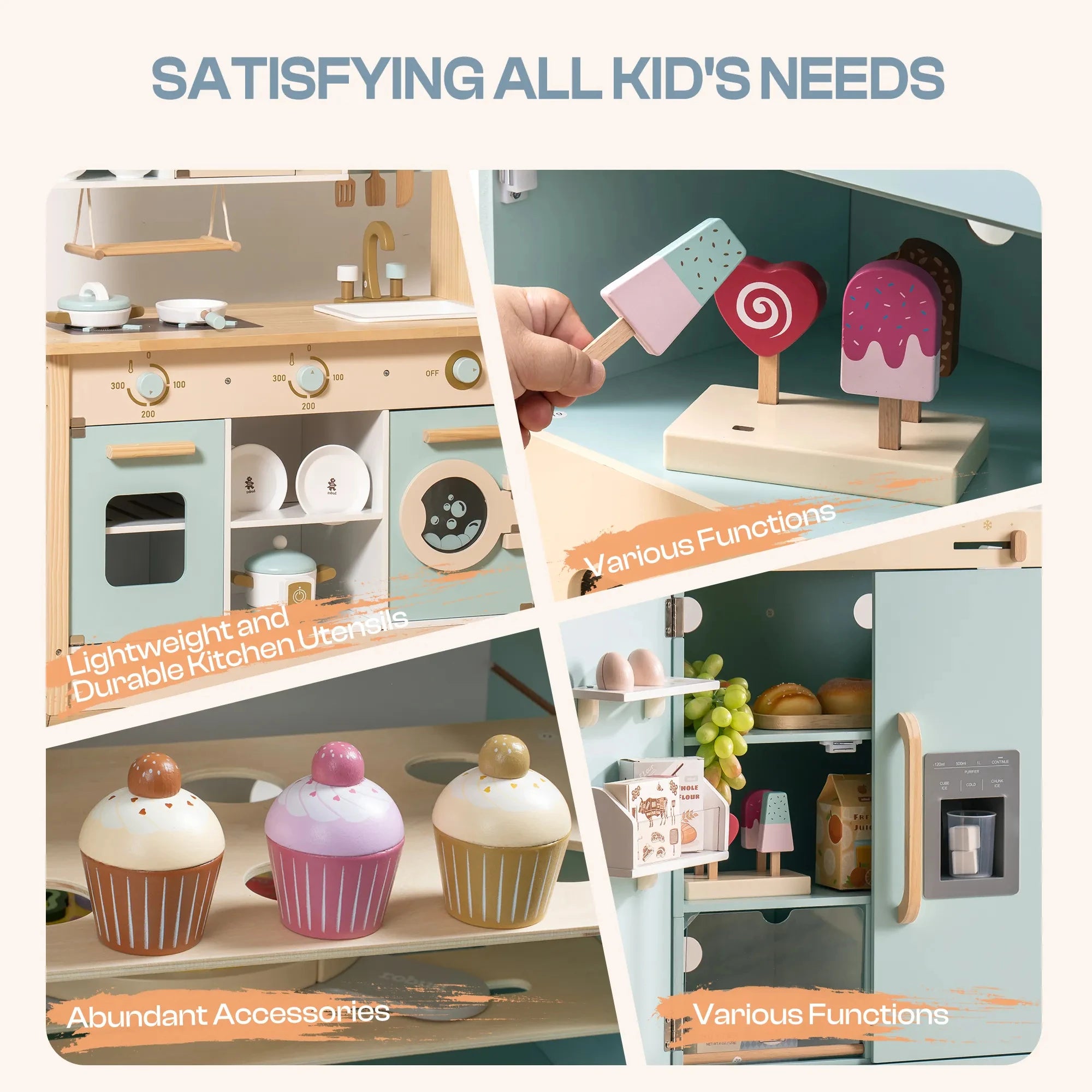 Cucina Giocattolo in Legno Robud per Bambini, Set Completo ad Angolo con Forno, Frigorifero e Lavatrice, Regalo di Compleanno Perfetto per Piccoli Chef