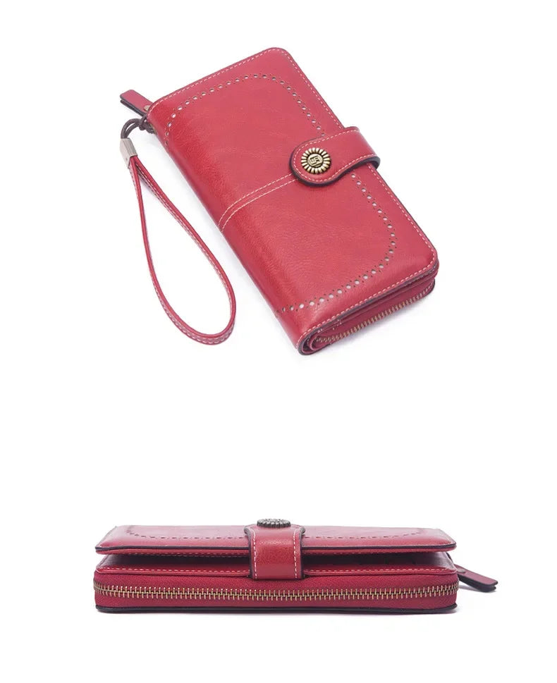 Portafoglio da donna di alta qualità, antifurto, in pelle, con cerniera lunga, grande, pochette da donna, porta carte.