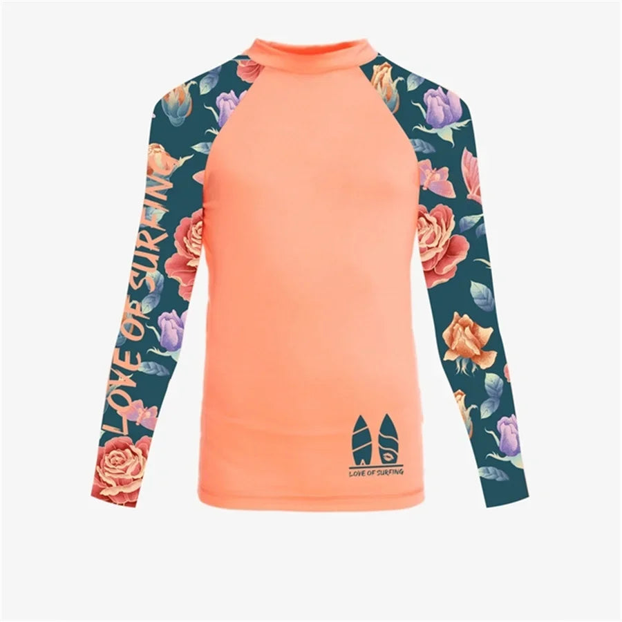 Camicia da surf da donna nuova T-shirt da surf da donna Love Protezione solare da spiaggia Rashguard Protezione UV Costumi da bagno UPF Diving Sportsuit