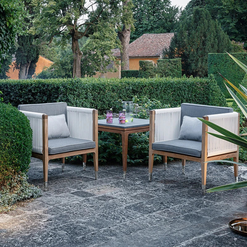 Divano per il tempo libero nel patio esterno Set di divani in legno da giardino in rattan e teak a prova di acqua
