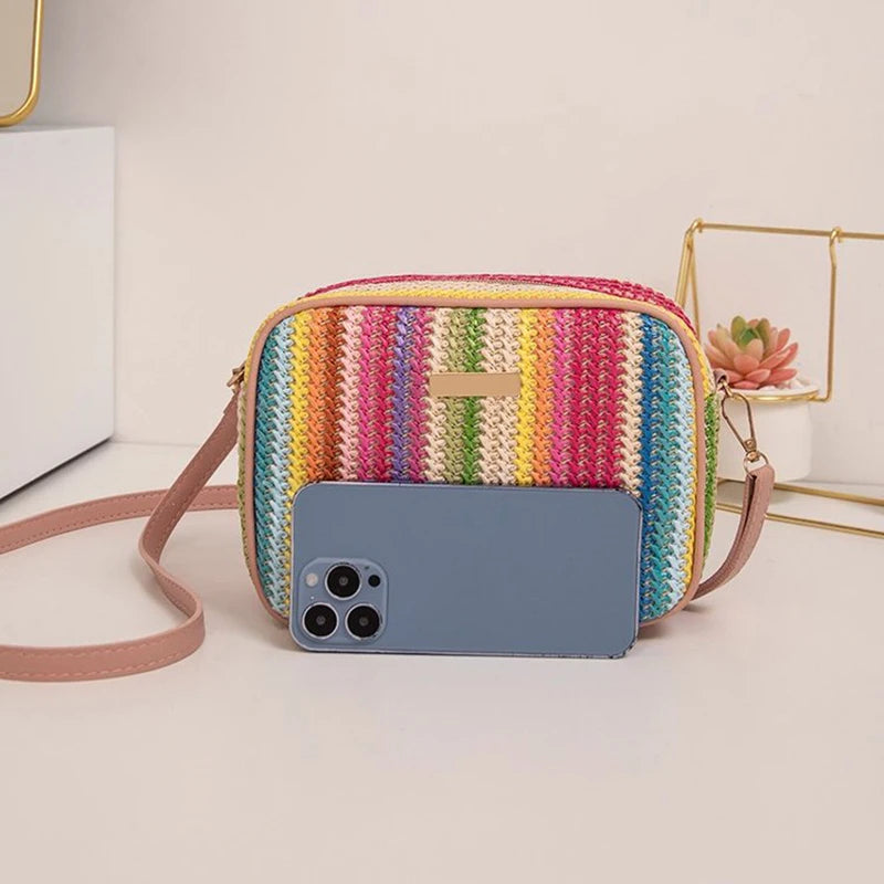 Borsa a tracolla alla moda da donna in tessuto colorato Borsa da spiaggia estiva Borsa a tracolla da donna