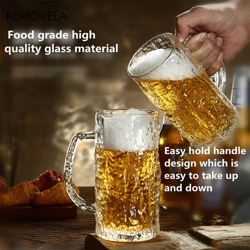 1/2 Bicchieri da Birra in Vetro da 400 ml, Tazze Pint con Base Spessa e Texture Smerigliata Effetto Ghiaccio, Vetreria di Qualità Bar per Lager, Whisky, Birra Artigianale