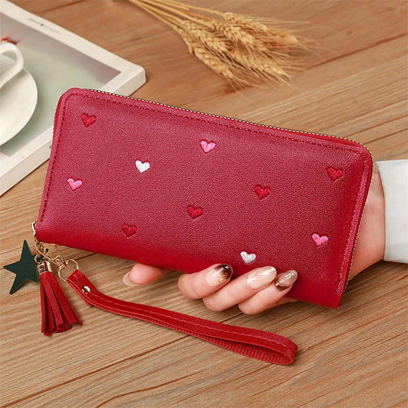 Portafogli lunghi da donna Portafogli di lusso con cuore d'amore per porta carte da tasca per soldi da donna Portafogli femminili Pochette per telefono