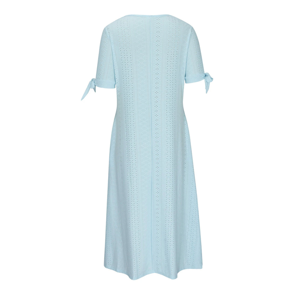 Abito Midi Estivo da Donna Boho con Occhielli e Spalle Scoperte, Maniche Corte, Scollo a V, Bottoni, Vestibilità Ampia, Stile Casual a Trapezio con Tasche
