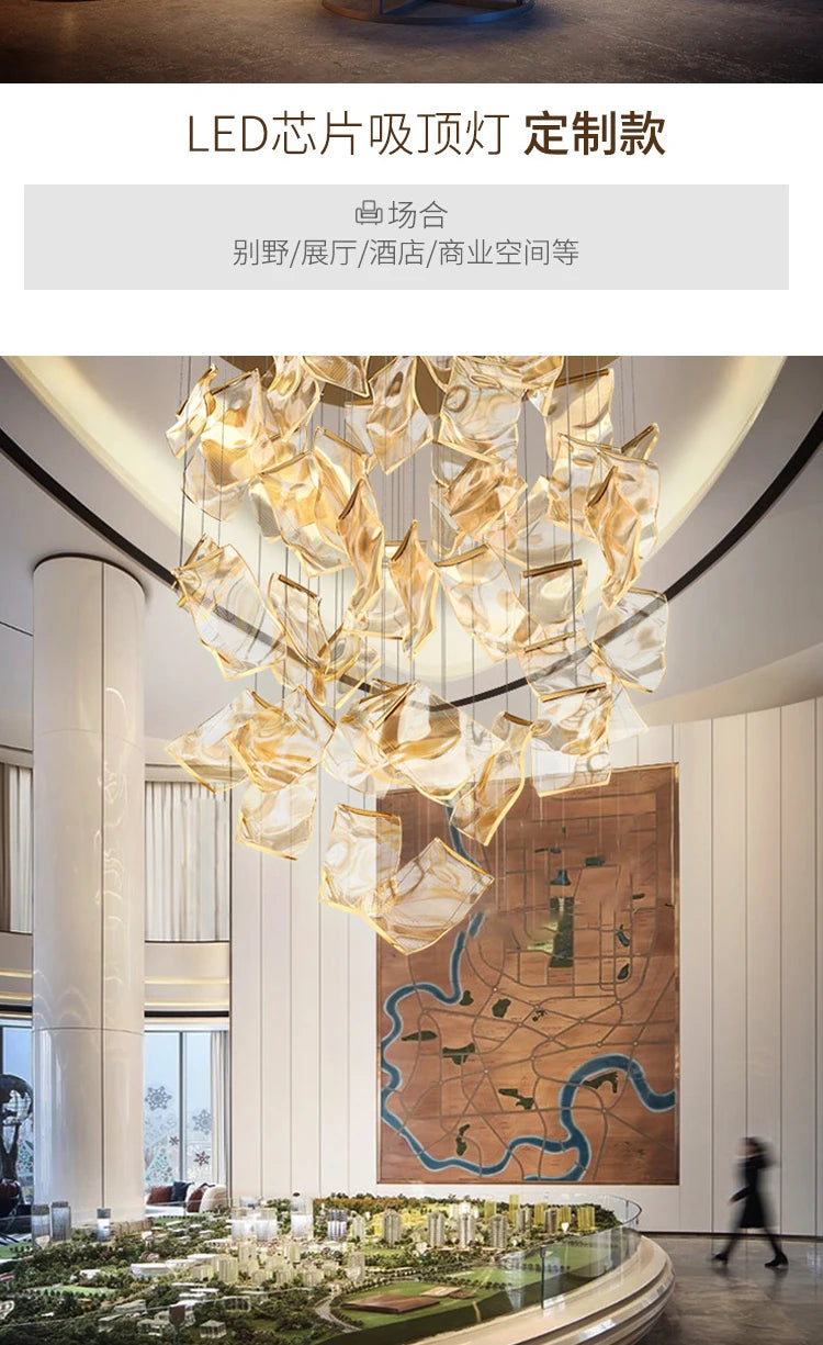 Modern Light Luxury Light Guide LED Long Strip Chandelier Living Room Dining Room Whole House Complete Set Lighting Duplex Rotat