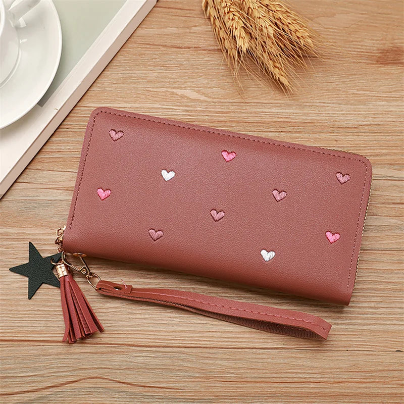 Portafogli lunghi da donna Portafogli di lusso con cuore d'amore per porta carte da tasca per soldi da donna Portafogli femminili Pochette per telefono