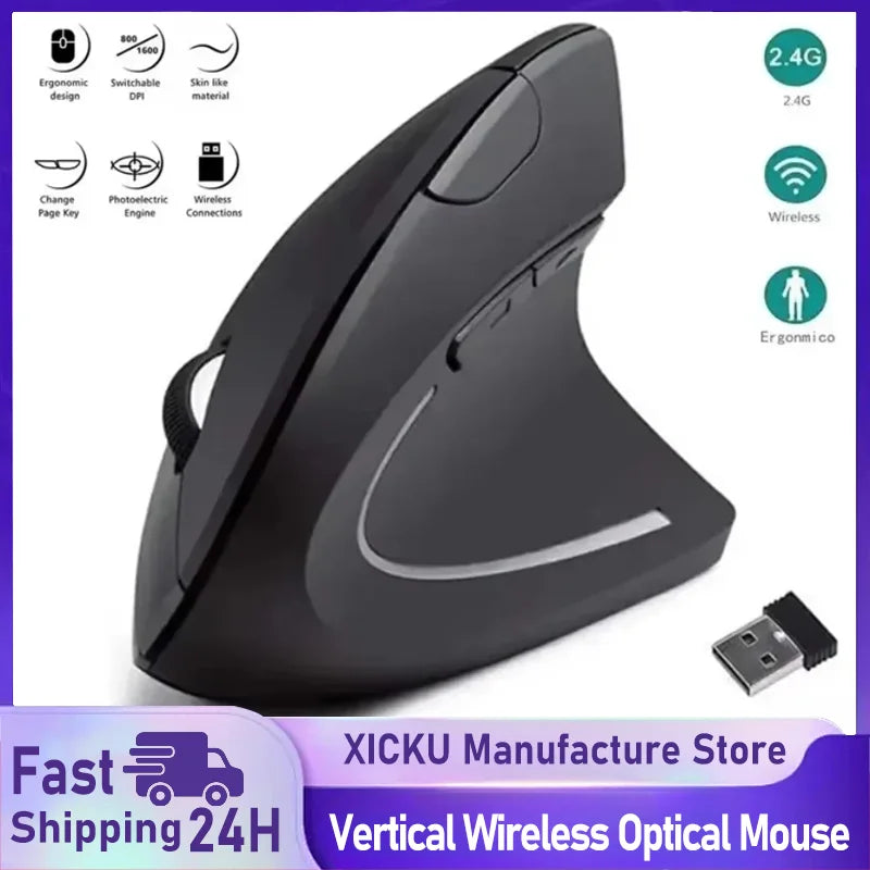 Mouse Verticale Wireless 2,4 GHz Ergonomico DPI 800 1200 1600 6 Pulsanti Per PC