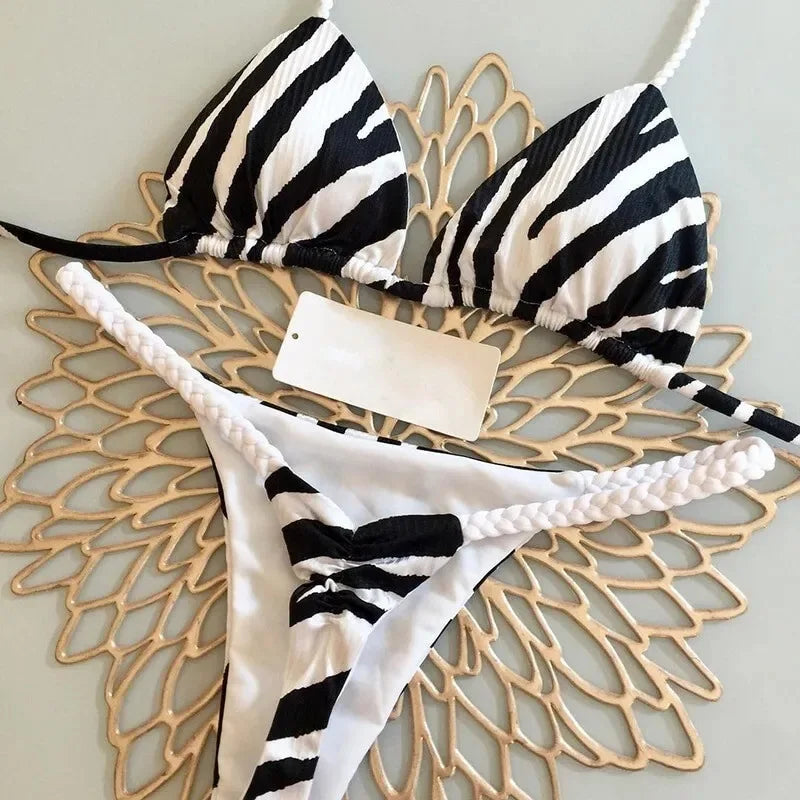 Nuovo bikini da donna con stampa divisa, costumi da bagno, perizoma alla moda, per le vacanze al mare