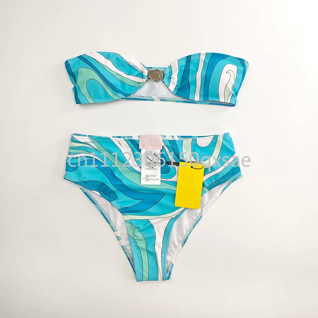 Costumi da bagno da donna rosa con foulard e logo a lettere, set bikini con foulard e fascia per capelli, abbigliamento da spiaggia