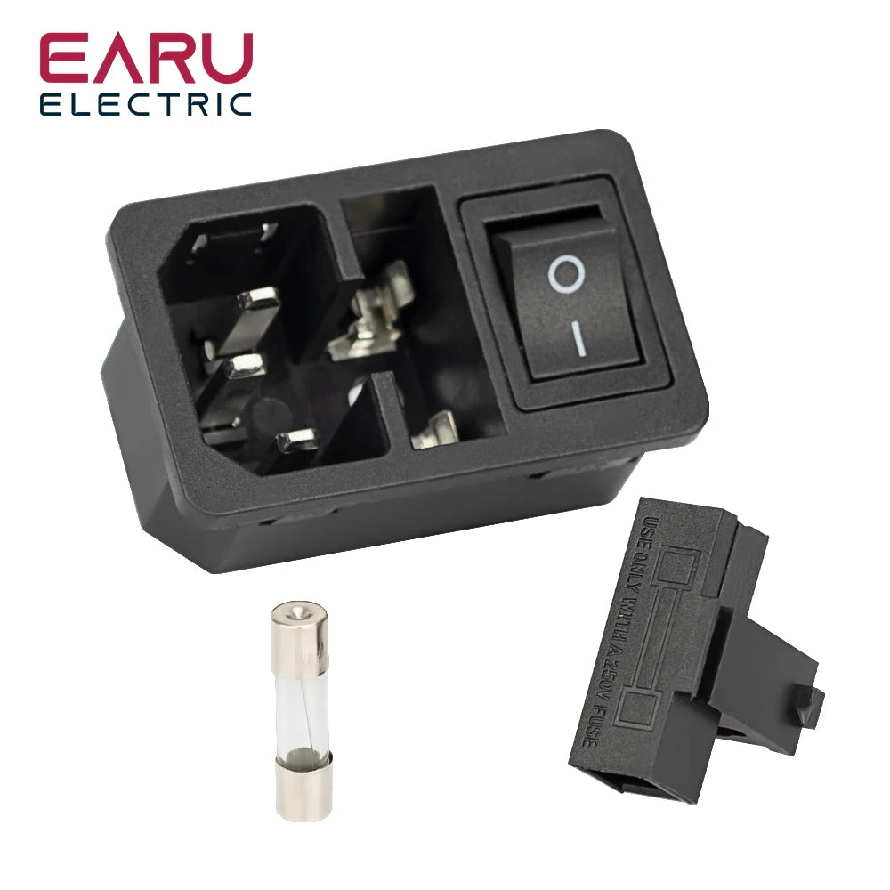 Con fusibile da 10 A! Interruttore a bilanciere rosso con fusibile IEC320 C14 Presa di alimentazione di ingresso Fusibile Interruttore Connettore Connettore Rosso Verde Blu Nero
