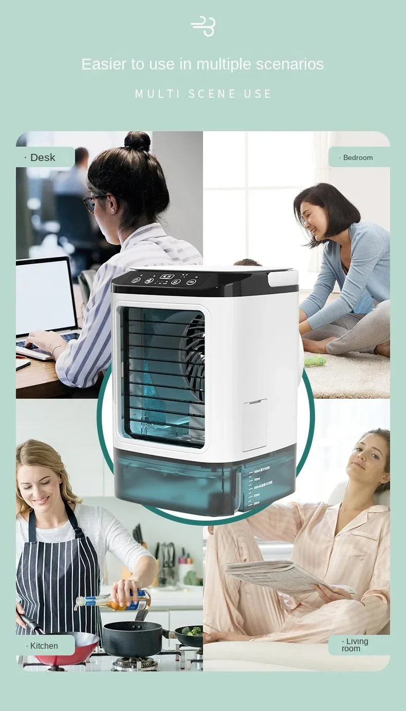Condizionatore portatile domestico, ventilatore da scrivania con doppia atomizzazione ad ultrasuoni, 3 velocità, silenzioso, con luce notturna, condizionatore d'aria da tavolo
