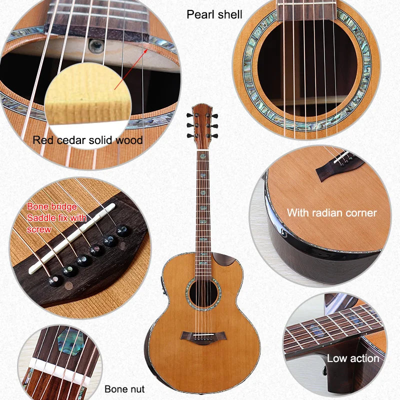 Chitarra acustica elettrica da 40 pollici a 6 corde Colore naturale Colore marrone Chitarra folk di alta qualità con parte superiore in legno massello di abete rosso