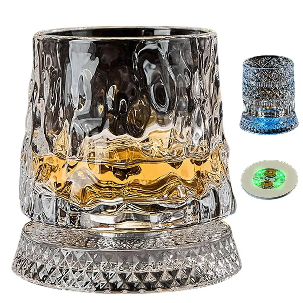 Set di 1 Bicchiere da Whisky Rotante da 260ML, Bicchiere Creativo in Cristallo Premium per Birra, Bicchiere per Liquori con Base, Bicchiere da Vino Dritto con Rilievo