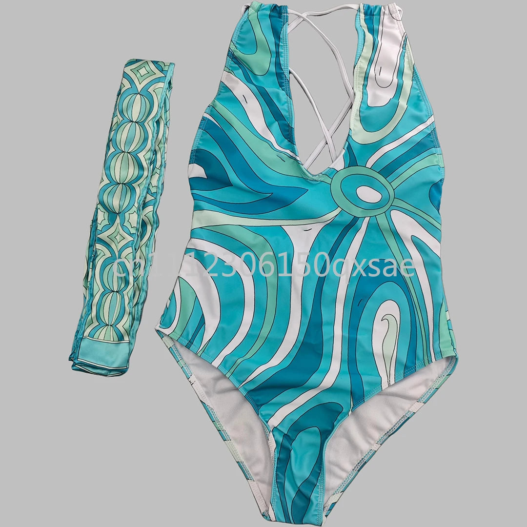 Costumi da bagno da donna rosa con foulard e logo a lettere, set bikini con foulard e fascia per capelli, abbigliamento da spiaggia