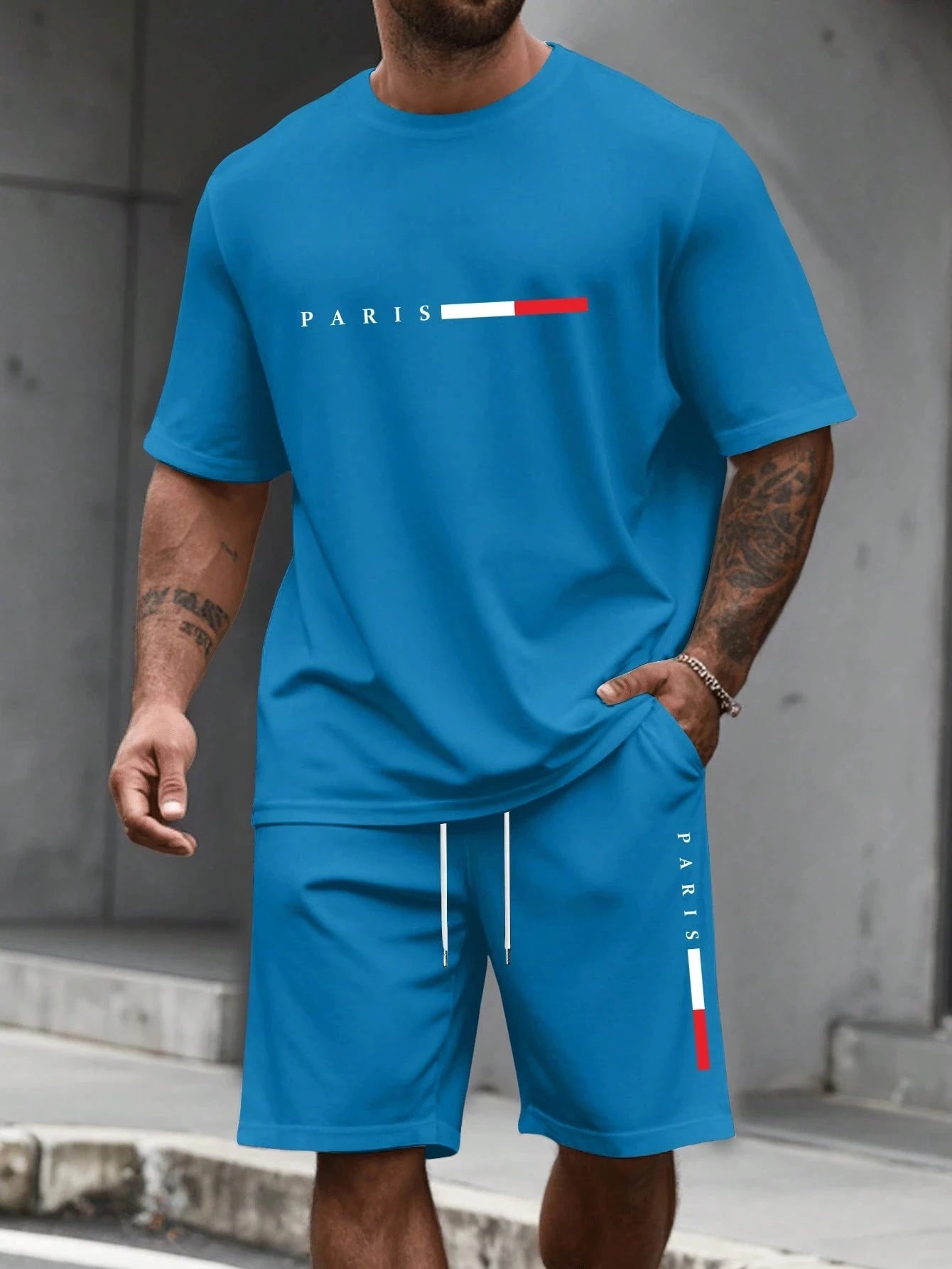 Tuta da uomo 2 pezzi  Camicia a maniche corte con scollo a O Pantaloncini Set Tuta da corsa da uomo T-shirt taglie forti Abbigliamento uomo T-shirt estiva