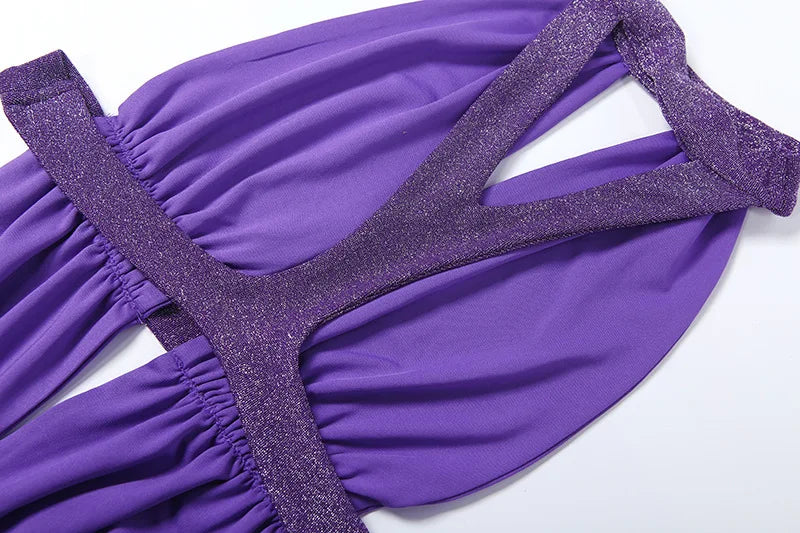 Abito lungo da donna sexy Halter scava fuori senza schienale senza maniche increspato abiti lunghi da sera Party Chic Robe verde viola estivo