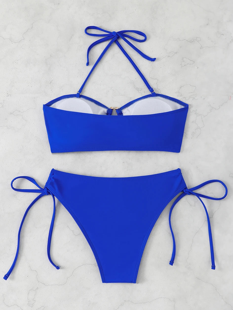 Bikini a Vita Alta da Donna 2026, Costume da Bagno Annodato, Abbigliamento da Spiaggia Brasiliano con Push-Up