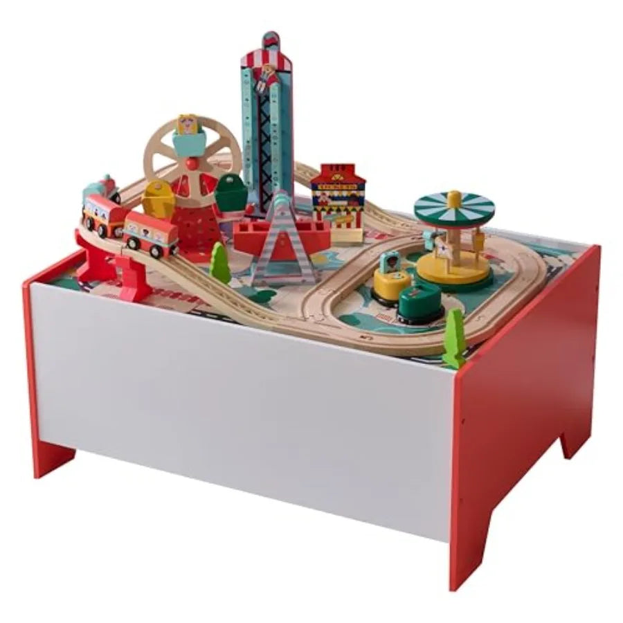 Tavolo da gioco in legno Teamson a tema carnevale con ferrovia, giostra e ruota panoramica, set interattivo per bambini