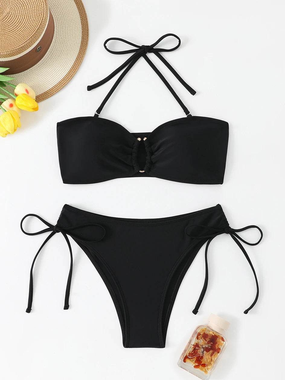 Bikini a Vita Alta da Donna 2026, Costume da Bagno Annodato, Abbigliamento da Spiaggia Brasiliano con Push-Up