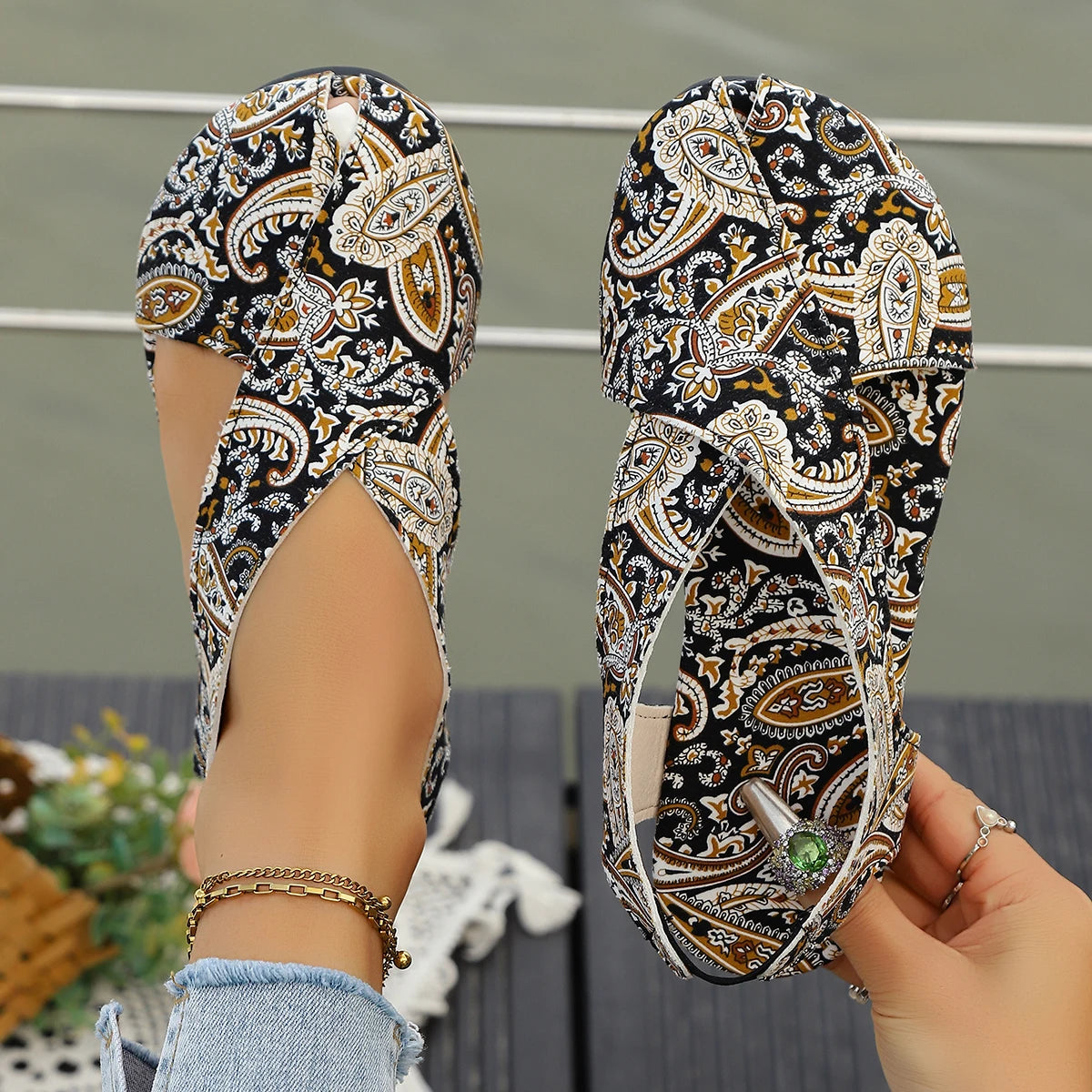 2025 nuove donne sandali moda stampe etniche sandali piatti romani estate stile bohemien scarpe taglie forti donna Zapatos De Mujer