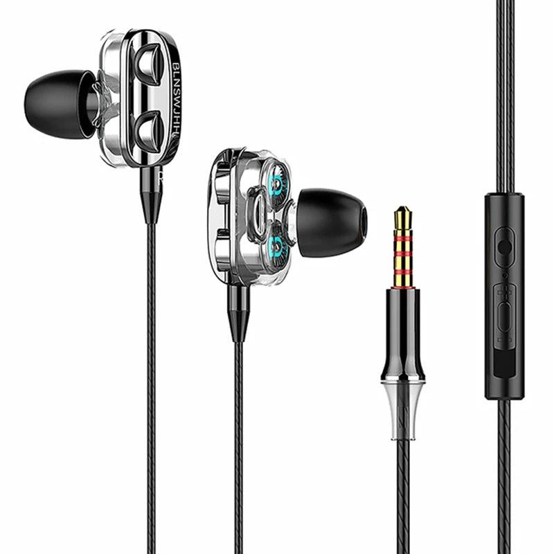 Cuffie jack da 3,5 mm cablate universali Doppio clacson 6D Stereo Auricolari musicali per bassi pesanti con microfono Auricolari in-ear vivavoce da gioco