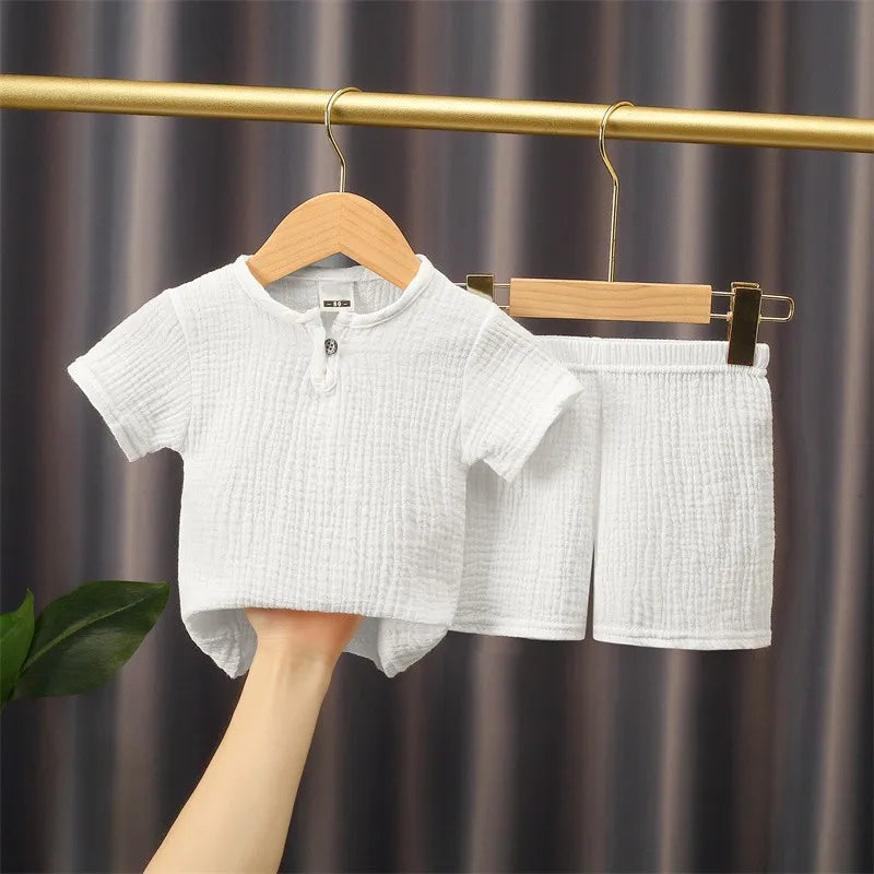Set di 2 Pezzi per Neonati in Cotone, Abbigliamento per Bambine e Bambini, Magliette e Pantaloncini in Mussola, Design Morbido per Neonati
