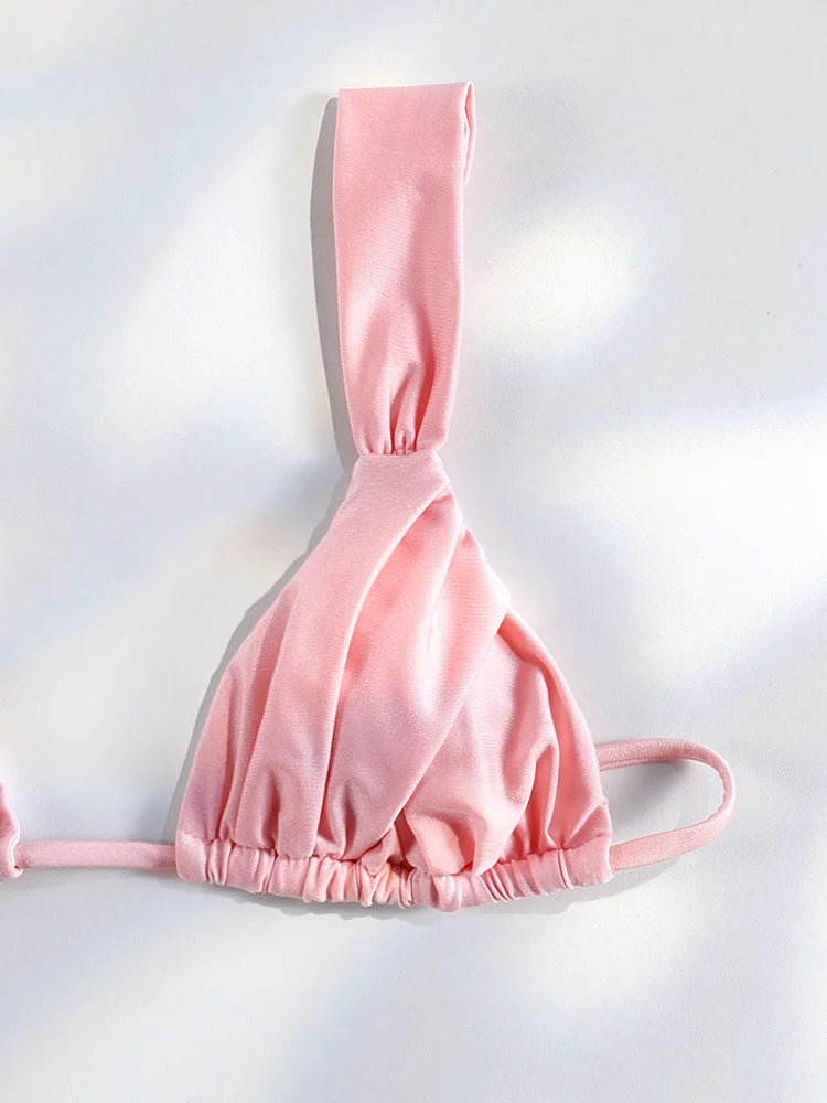 Costume da bagno bikini con pieghe sexy Micro bikini solido Costume da bagno donna Triangolo femminile Costume da bagno da spiaggia