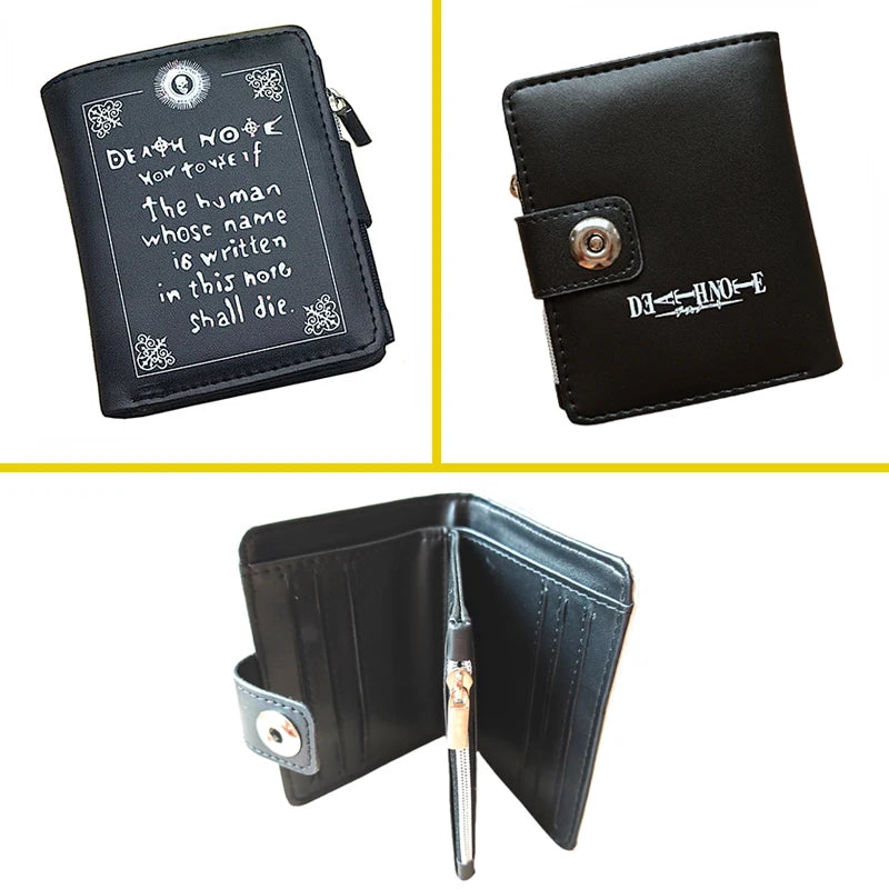 Death Note Anime Portafoglio corto in pelle PU nera Porta carte e portamonete per regalo per ragazzi e ragazze