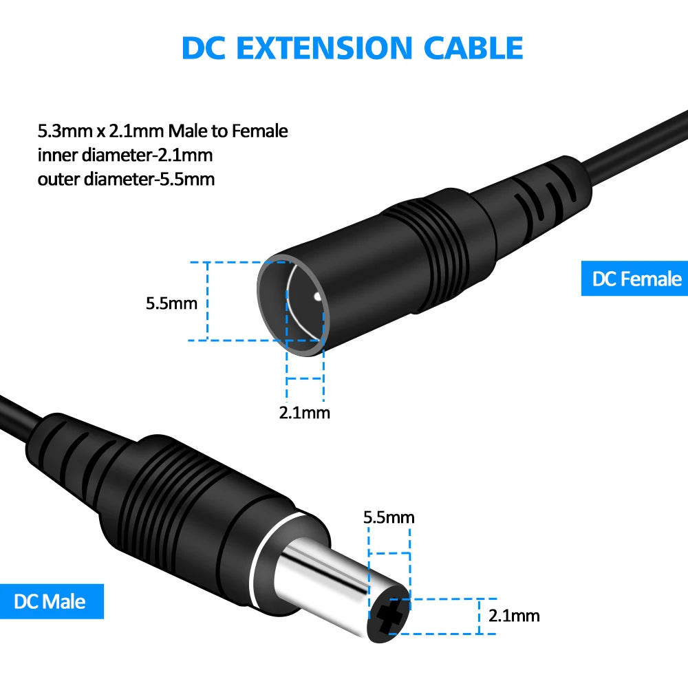 2M 6.56FT/ 5M 16.5FT / 10M 33FT DC Estensione 5.5x2.1mm Cavo di alimentazione Extender per telecamera di sicurezza CCTV Cavo di prolunga da 12 Volt